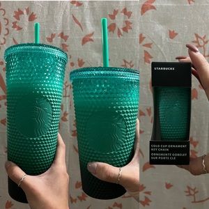 NWT! STARBUCKS mint Gradient studded tumbler set + keychain/ornament (3)